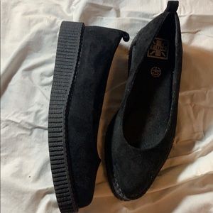 TUK black faux-suede chunky flats wide 10